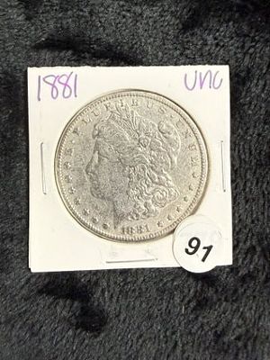 1881 UNC Morgan Silver Dollar Coin. KEY WORDS: INDIAN ARTIFACT ARTIFACTS ARROWHEAD ARROWHEADS 