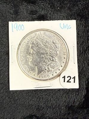 1900 UNC Morgan Silver Dollar Coin. KEY WORDS: INDIAN ARTIFACT ARTIFACTS ARROWHEAD ARROWHEADS 