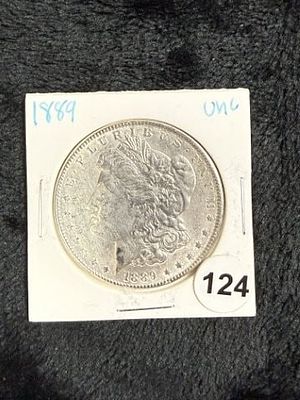 1889 UNC Morgan Silver Dollar Coin. KEY WORDS: INDIAN ARTIFACT ARTIFACTS ARROWHEAD ARROWHEADS 
