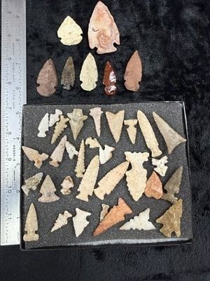 Group of Arrow Points Riker Frame IS included Indian Artifact Arrowhead. KEY WORDS: INDIAN 