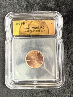 2025-P ICG MS67 RD Last Year of Issue Penny. KEY WORDS: INDIAN ARTIFACT ARTIFACTS ARROWHEAD 