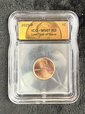 2025-P ICG MS67 RD Last Year of Issue Penny. KEY WORDS: INDIAN ARTIFACT ARTIFACTS ARROWHEAD 