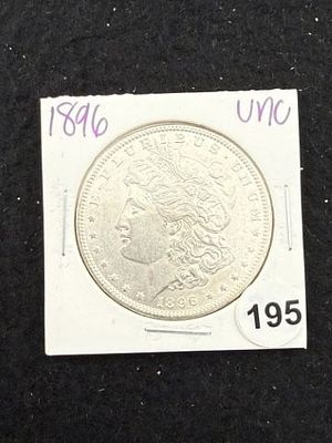 1896 UNC Morgan Silver Dollar Coin. KEY WORDS: INDIAN ARTIFACT ARTIFACTS ARROWHEAD ARROWHEADS 