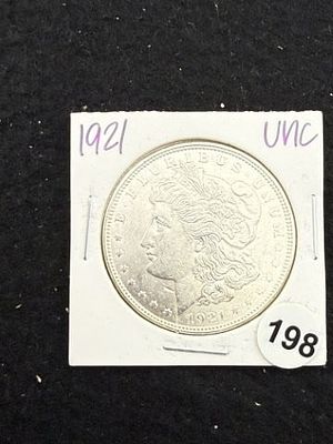 1921 UNC Morgan Silver Dollar Coin. KEY WORDS: INDIAN ARTIFACT ARTIFACTS ARROWHEAD ARROWHEADS 