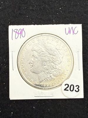 1890 UNC Morgan Silver Dollar Coin. KEY WORDS: INDIAN ARTIFACT ARTIFACTS ARROWHEAD ARROWHEADS 