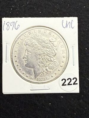 1896 UNC Morgan Silver Dollar Coin. KEY WORDS: INDIAN ARTIFACT ARTIFACTS ARROWHEAD ARROWHEADS 