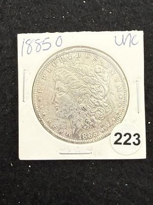 1885 O UNC Morgan Silver Dollar Coin. KEY WORDS: INDIAN ARTIFACT ARTIFACTS ARROWHEAD ARROWHEADS 