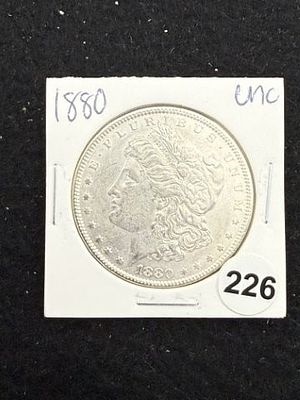 1880 UNC Morgan Silver Dollar Coin. KEY WORDS: INDIAN ARTIFACT ARTIFACTS ARROWHEAD ARROWHEADS 