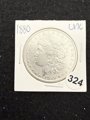 1880 UNC Morgan Silver Dollar Coin. KEY WORDS: INDIAN ARTIFACT ARTIFACTS ARROWHEAD ARROWHEADS 
