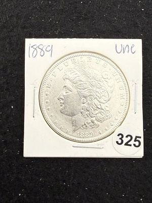 1889 UNC Morgan Silver Dollar Coin. KEY WORDS: INDIAN ARTIFACT ARTIFACTS ARROWHEAD ARROWHEADS 