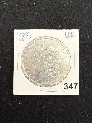 1885 UNC Morgan Silver Dollar Coin. KEY WORDS: INDIAN ARTIFACT ARTIFACTS ARROWHEAD ARROWHEADS 