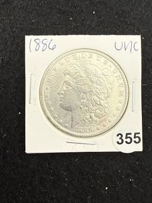 1886 UNC Morgan Silver Dollar Coin. KEY WORDS: INDIAN ARTIFACT ARTIFACTS ARROWHEAD ARROWHEADS 