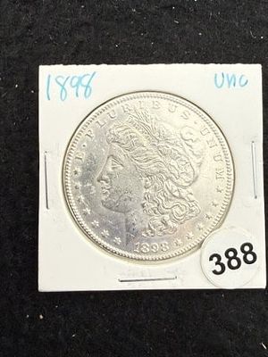 1898 UNC Morgan Silver Dollar Coin. KEY WORDS: INDIAN ARTIFACT ARTIFACTS ARROWHEAD ARROWHEADS 