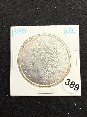1880 UNC Morgan Silver Dollar Coin. KEY WORDS: INDIAN ARTIFACT ARTIFACTS ARROWHEAD ARROWHEADS 