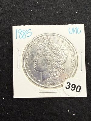 1885 UNC Morgan Silver Dollar Coin. KEY WORDS: INDIAN ARTIFACT ARTIFACTS ARROWHEAD ARROWHEADS 