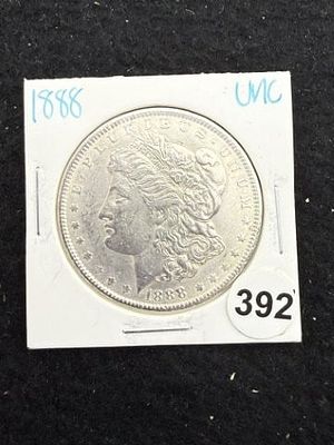 1888 UNC Morgan Silver Dollar Coin. KEY WORDS: INDIAN ARTIFACT ARTIFACTS ARROWHEAD ARROWHEADS 