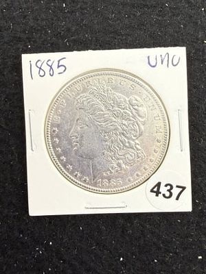 1885 UNC Morgan Silver Dollar Coin. KEY WORDS: INDIAN ARTIFACT ARTIFACTS ARROWHEAD ARROWHEADS 