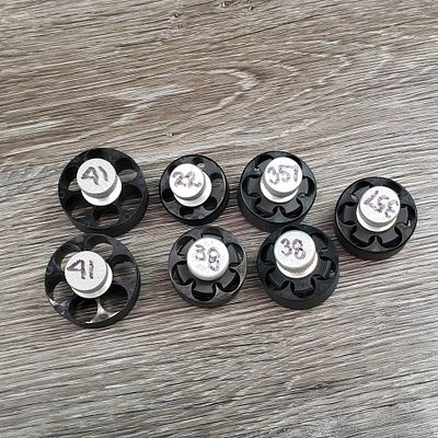 COLLECTION OF SPEEDLOADERS, ASSORTED CALIBERS. .41 (x2) 
.38 (x2) 
.357 (x2) 
.22 (x1) 
All are 