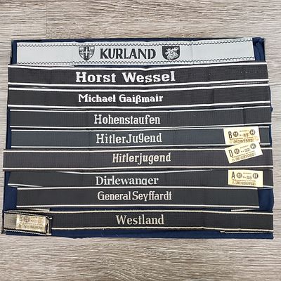 OFFICER CUFF BANDS: VARIOUS DESIGNS & EMBROIDERED TEXT, INCLUDING "KURLAND, " "HOHENSTAUFEN, " 