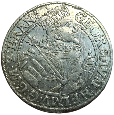 Бранденбург-Пруссия 1 орт, 1622
Фигура с короной, щит в барочной рамке