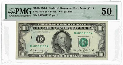 ארה"ב- שטר 100 דולר 1974, מדורג pmg 50