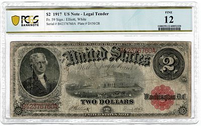 ארה"ב- שטר 2 דולר 1917, מדורג pcgs 12