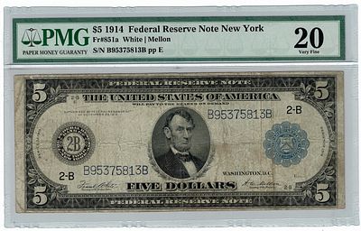 ארה"ב- שטר 5 דולר 1914, מדורג pmg 20