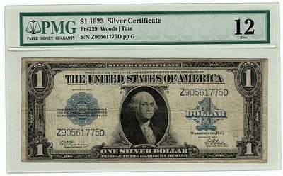 ארה"ב- שטר 1 דולר 1923 חותמת כחולה, מדורג pmg 12