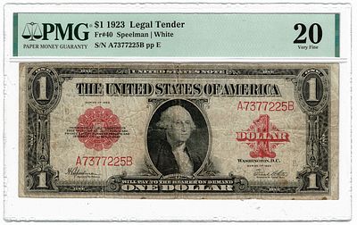 ארה"ב- שטר 1 דולר 1923 חותמת אדומה, מדורג pmg 20