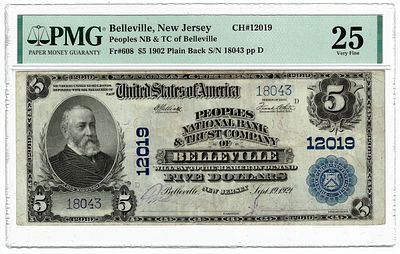 ארה"ב- שטר 5 דולר 1902 ניו ג'רזי, מדורג pmg 25