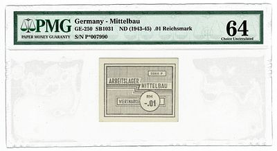 גרמניה- מחנה מיטלבאו- שטר 0.1 רייכסמארק 1943-1945, מדורג pmg 64, מלחמת העולם השניה