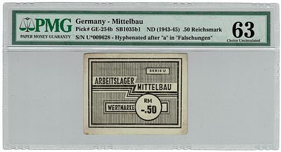גרמניה- מחנה מיטלבאו- שטר 0.50 רייכסמארק 1943-1945, מדורג pmg 63, מלחמת העולם השניה