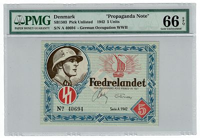 דנמרק- שטר תעמולה משנת 1942 גרמניה מלחמת העולם השניה, מדורג pmg 66 epq
