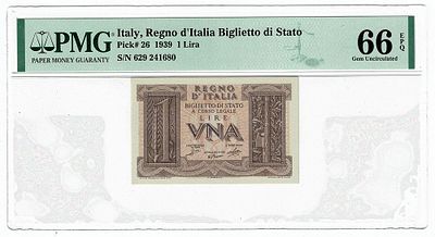 איטליה- שטר 1 לירה 1939, מדורג pmg 66 epq
