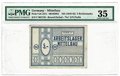 גרמניה- מחנה מיטלבאו- שטר 5 רייכסמארק 1943-1945, מדורג pmg 35, מלחמת העולם השניה