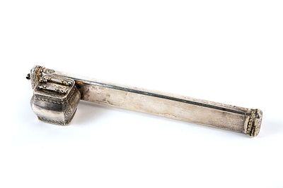Antique Ottoman inkstand (Divit) from the 19th century, made of silver, signed, bearing a 