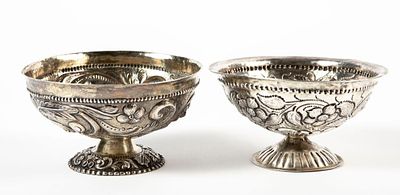 A pair of antique 19th-century German silver bowls, in the 17th-century style, signed with 