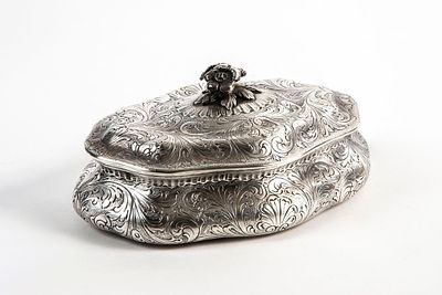 An antique and beautiful silver desk box, hand-decorated, made of 830 silver, apparently 