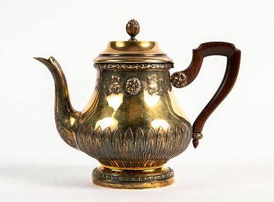 Antique French Tea extract jug, made of silver and vermeil (gold-plated), French silver 