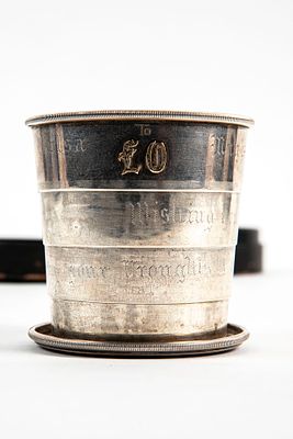 Folding American travel cup, made of sterling silver, hallmarked, manufactured by Gorham 
