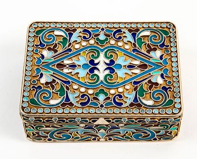 Tobacco box, made of silver and vermil, decorated with enamel and signed 84, 
total weight: 