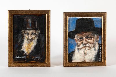 Avinoam Kosovsky - Pair of miniature paintings, oil on board, portraits of Rabbi Kaduri and the 