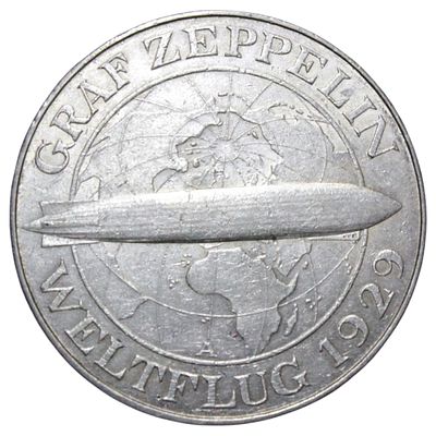 REP. WEIMAR (ALEMANHA)- 5 MARCOS 1930A, ZEPPELIN, PRATA, 25gr, 37mm, KM# 68