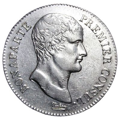 FRANÇA- 5 FRANCOS AN XI (1802/3), NAPOLEÃO BONAPARTE, PRATA .900, 25gr, 38mm, KM#650.1, GADOURY 577
