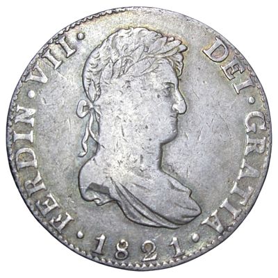 MÉXICO- 8 REALES 1821 JJ, PRATA, 38.2mm, 26.69gr, KM# 111