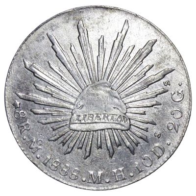 MEXICO- 8 REALES 1888 MEXICO, M.H., PRATA, 26.9gr, 38mm, KM# 377.10
