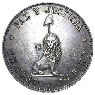 #RARO# PARAGUAI- PESO 1896, PRATA .900, 25gr, 38mm, KM# 5