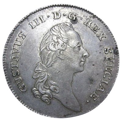 SUÉCIA- RIKSDALER 1788, PRATA .878, 29.25gr, 41.4mm, KM# 527