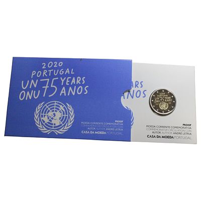 PORTUGAL- 2 EUROS 2020, PROOF, 75º ANIV. ONU