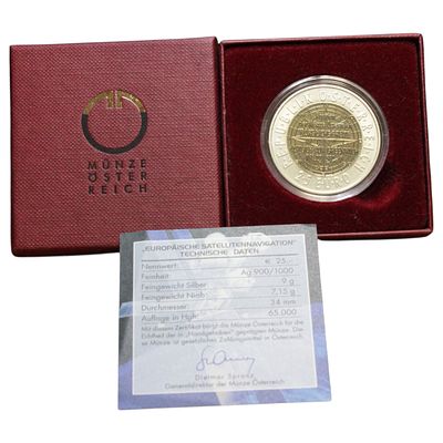 AUSTRIA- 25 EUROS 2006, NAV. POR SATÉLITE, NIOBIUM .998, PRATA .900, ESTOJO COMPLETO SEM CINTA